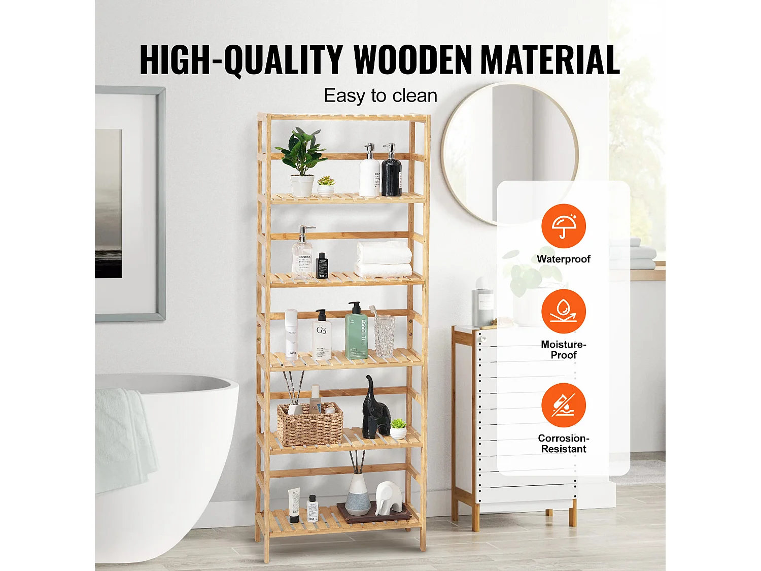 Libreria In Bambù A 6 Livelli SucceBuy, Libreria A Scala, Scaffale Rettangolare Portaoggetti