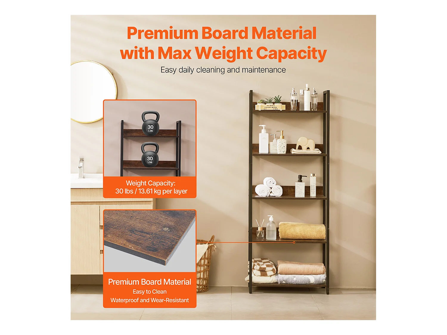 Bücherregal aus Metall SucceBuy, Offenes Bücherregal mit 5 Ebenen für Wohnzimmer, Schlafzimmer und Büro