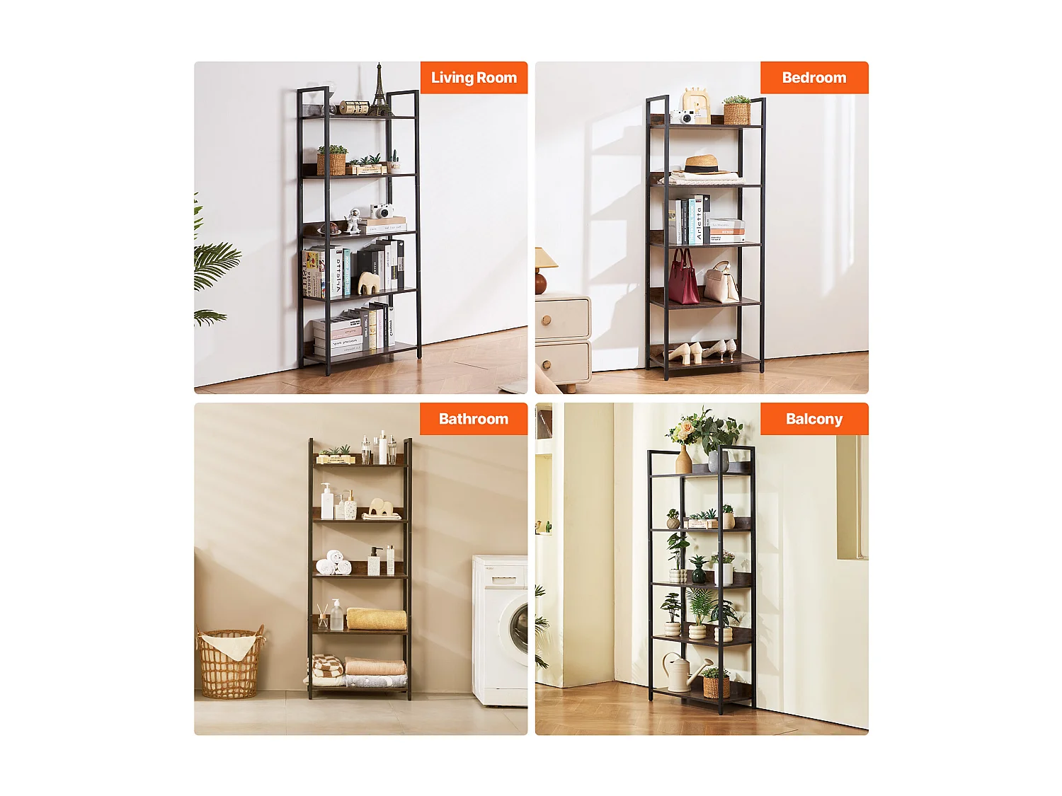 Libreria in Metallo Libreria Aperta SucceBuy a 5 Ripiani per Soggiorno, Camera da Letto e Ufficio