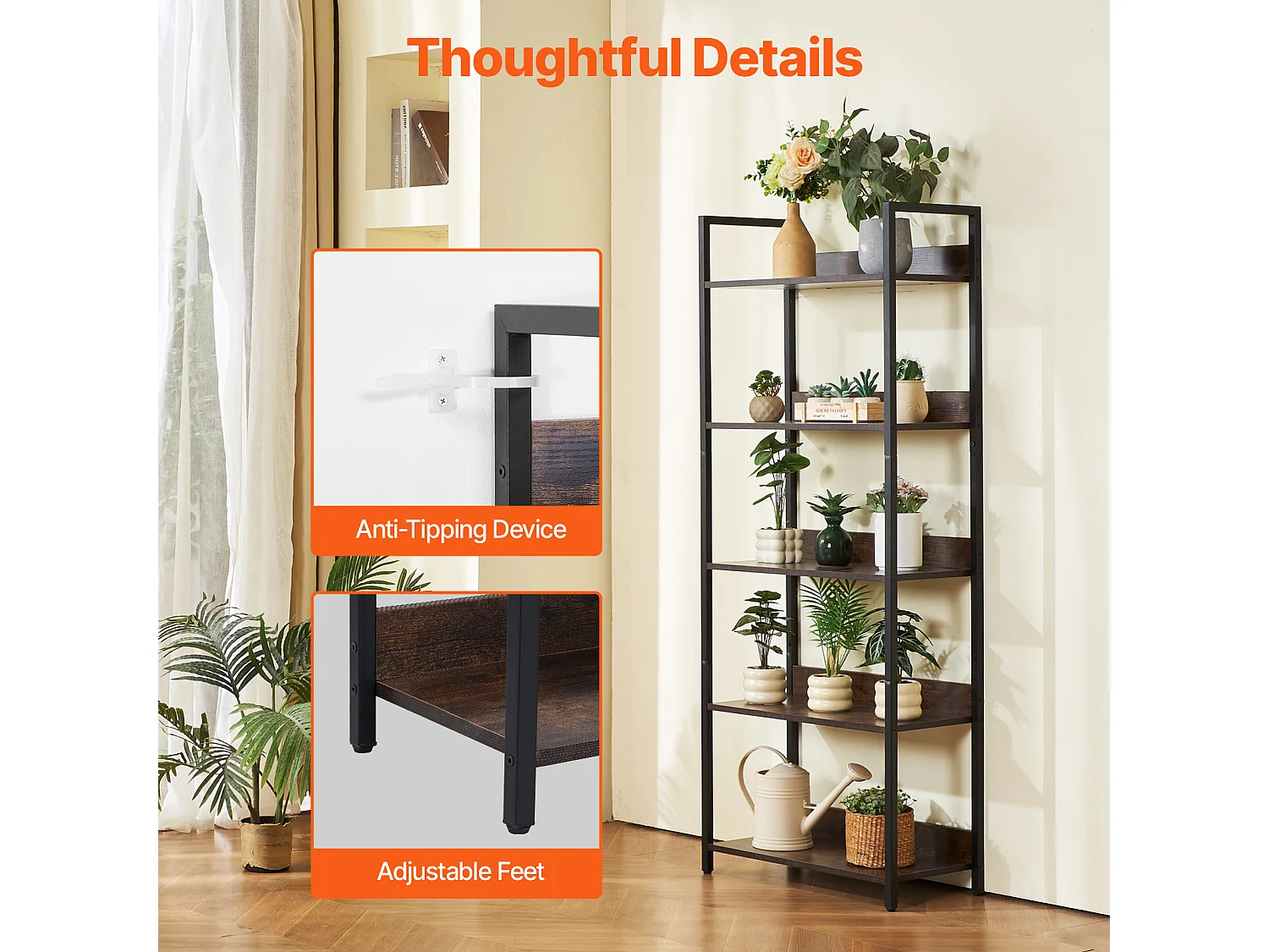 Libreria in Metallo Libreria Aperta SucceBuy a 5 Ripiani per Soggiorno, Camera da Letto e Ufficio