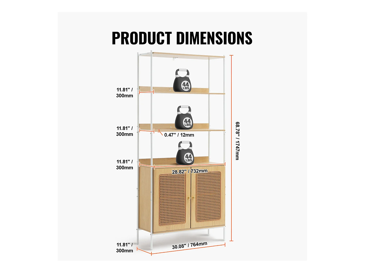 Libreria In Rattan SucceBuy, Scaffale A Scala Con 2 Ante, Scaffale Portaoggetti, Colore Naturale