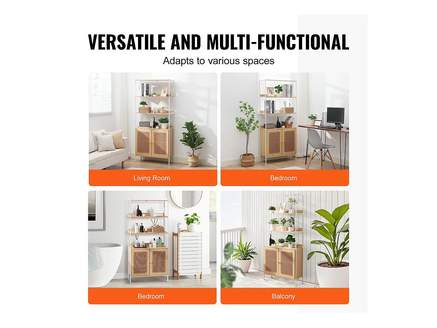 Libreria In Rattan SucceBuy, Scaffale A Scala Con 2 Ante, Scaffale Portaoggetti, Colore Naturale