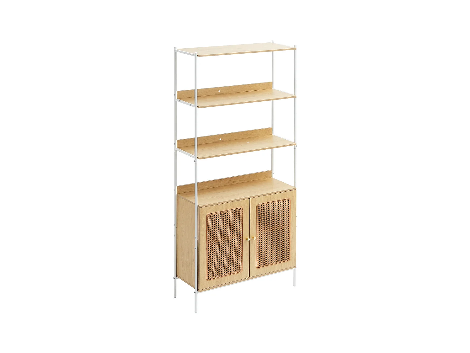 Libreria In Rattan SucceBuy, Scaffale A Scala Con 2 Ante, Scaffale Portaoggetti, Colore Naturale