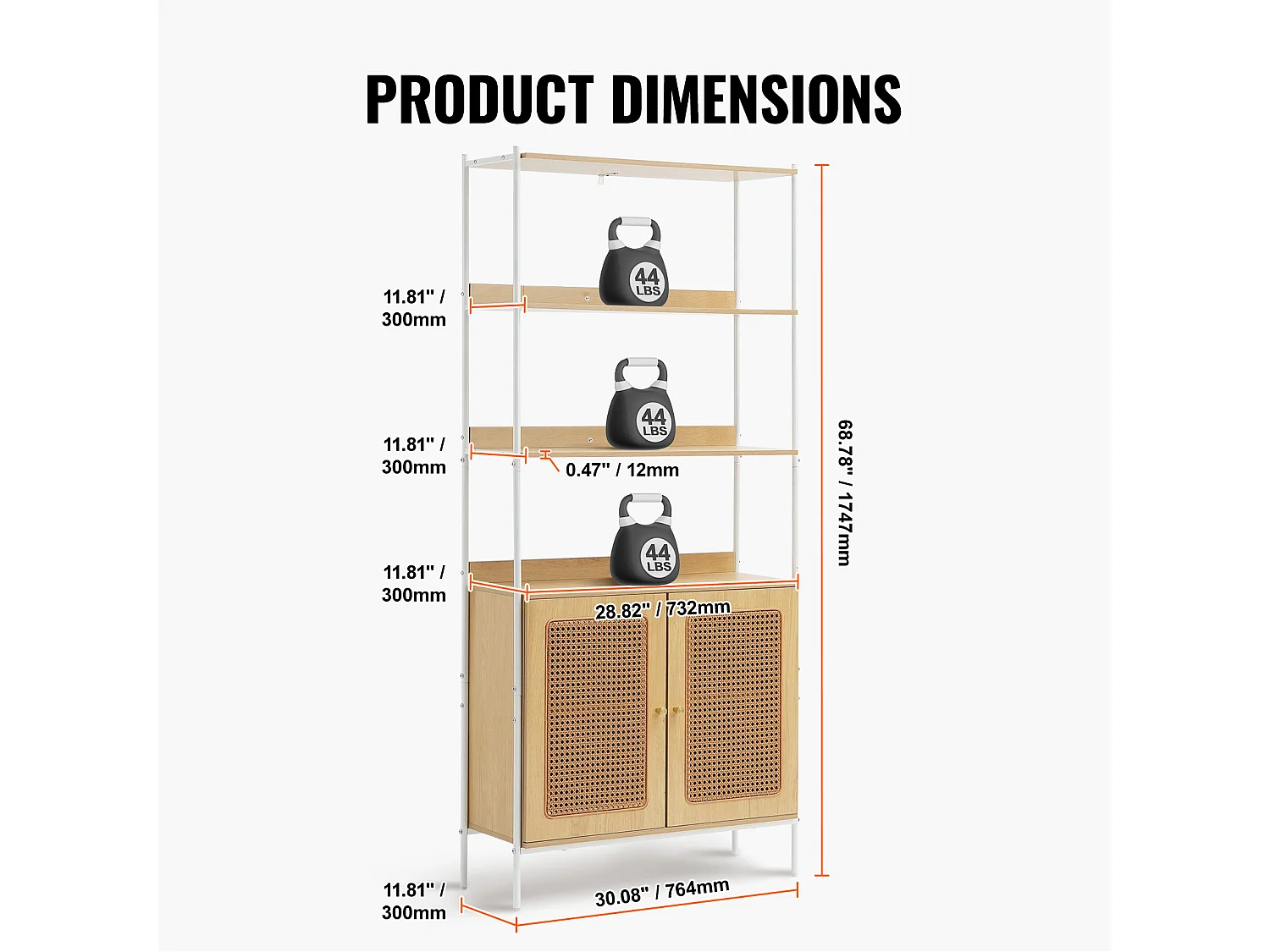 Bibliothèque en Rotin SucceBuy, Étagère à Échelle à 2 Portes, Étagère de Rangement, Couleur Naturelle