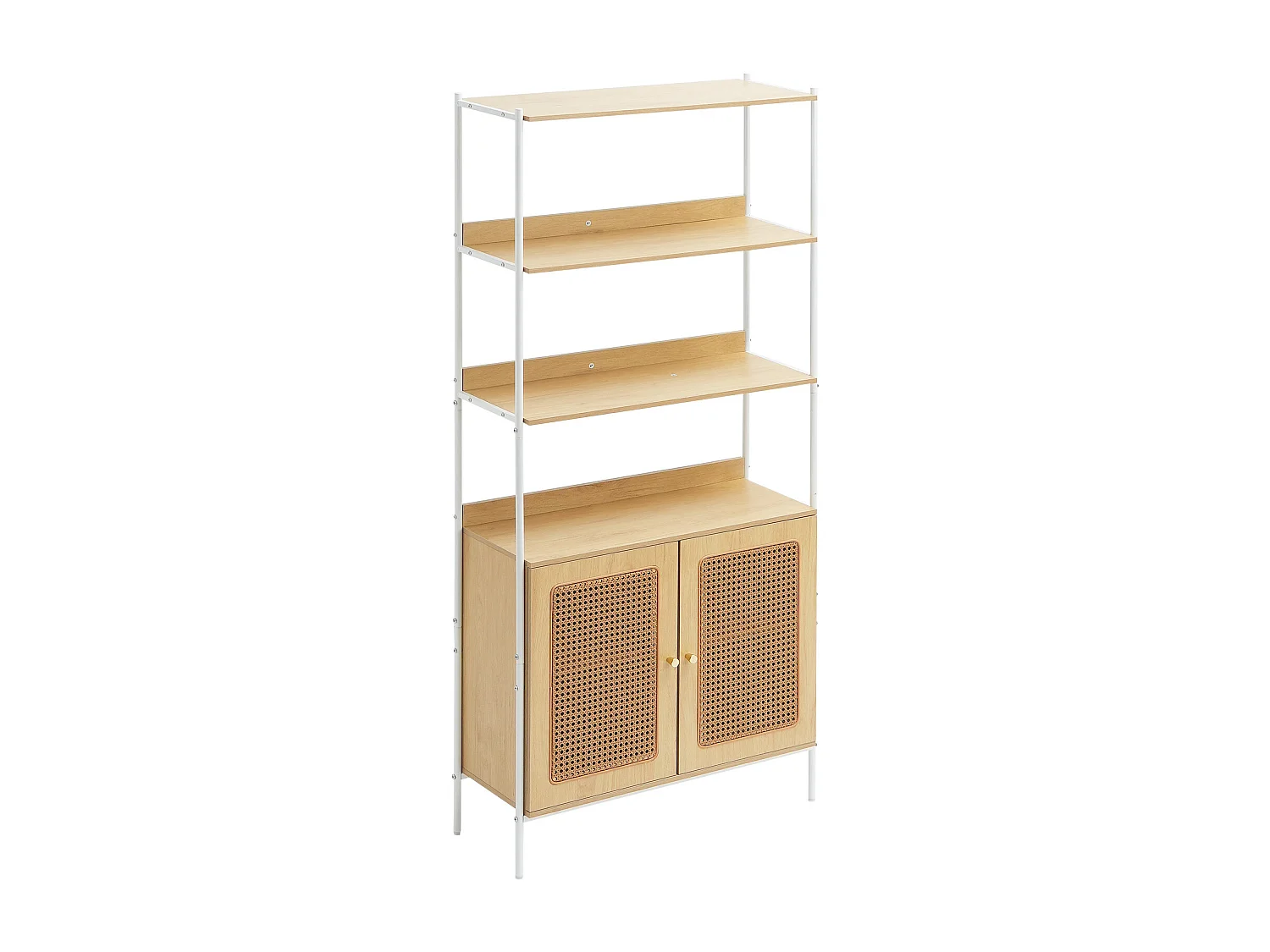 Bibliothèque en Rotin SucceBuy, Étagère à Échelle à 2 Portes, Étagère de Rangement, Couleur Naturelle