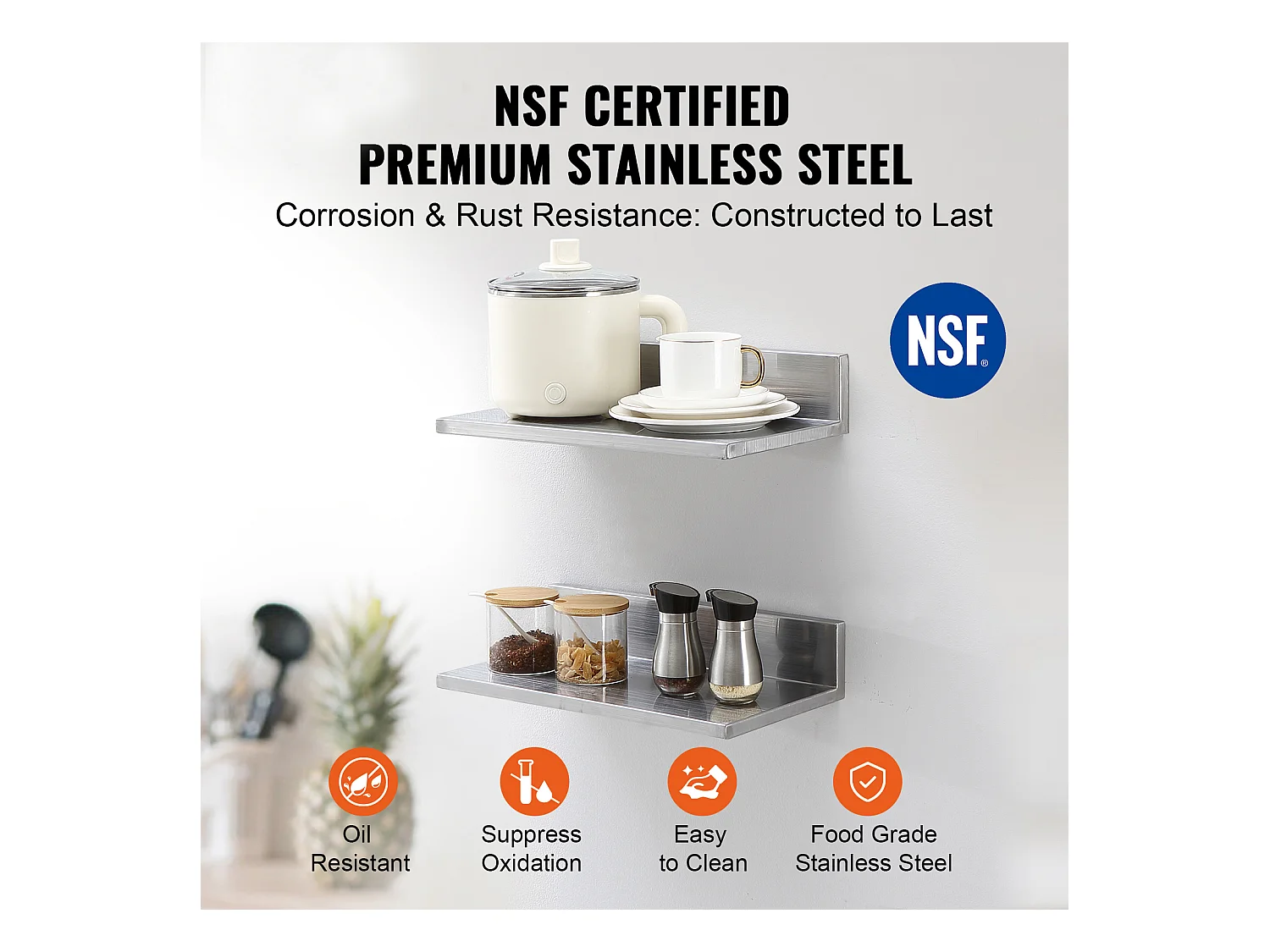 Étagère Murale SucceBuy en Acier Inoxydable 40.64 x 21.84CM pour Cuisine Et Restaurant