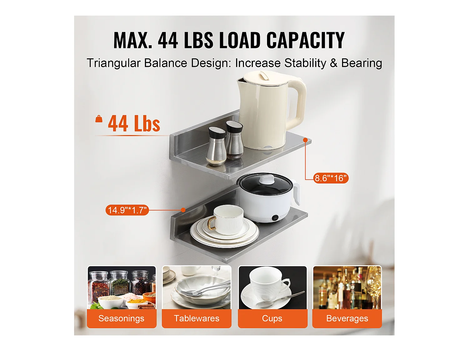 Étagère Murale SucceBuy en Acier Inoxydable 40.64 x 21.84CM pour Cuisine Et Restaurant