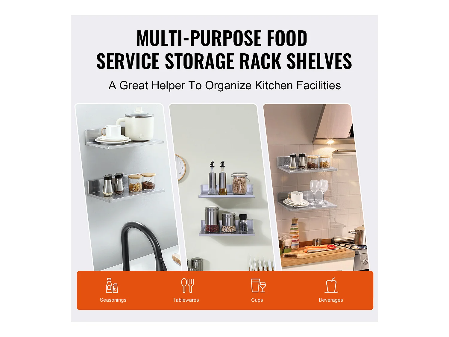 Étagère Murale SucceBuy en Acier Inoxydable 40.64 x 21.84CM pour Cuisine Et Restaurant