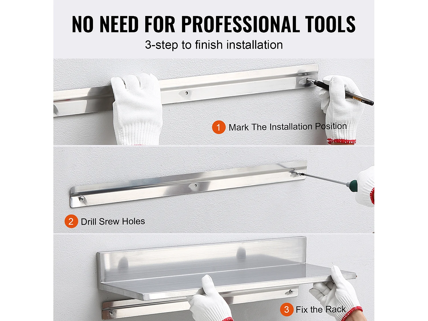 Étagère Murale SucceBuy en Acier Inoxydable 30 x 8,6 pour Cuisine Et Restaurant