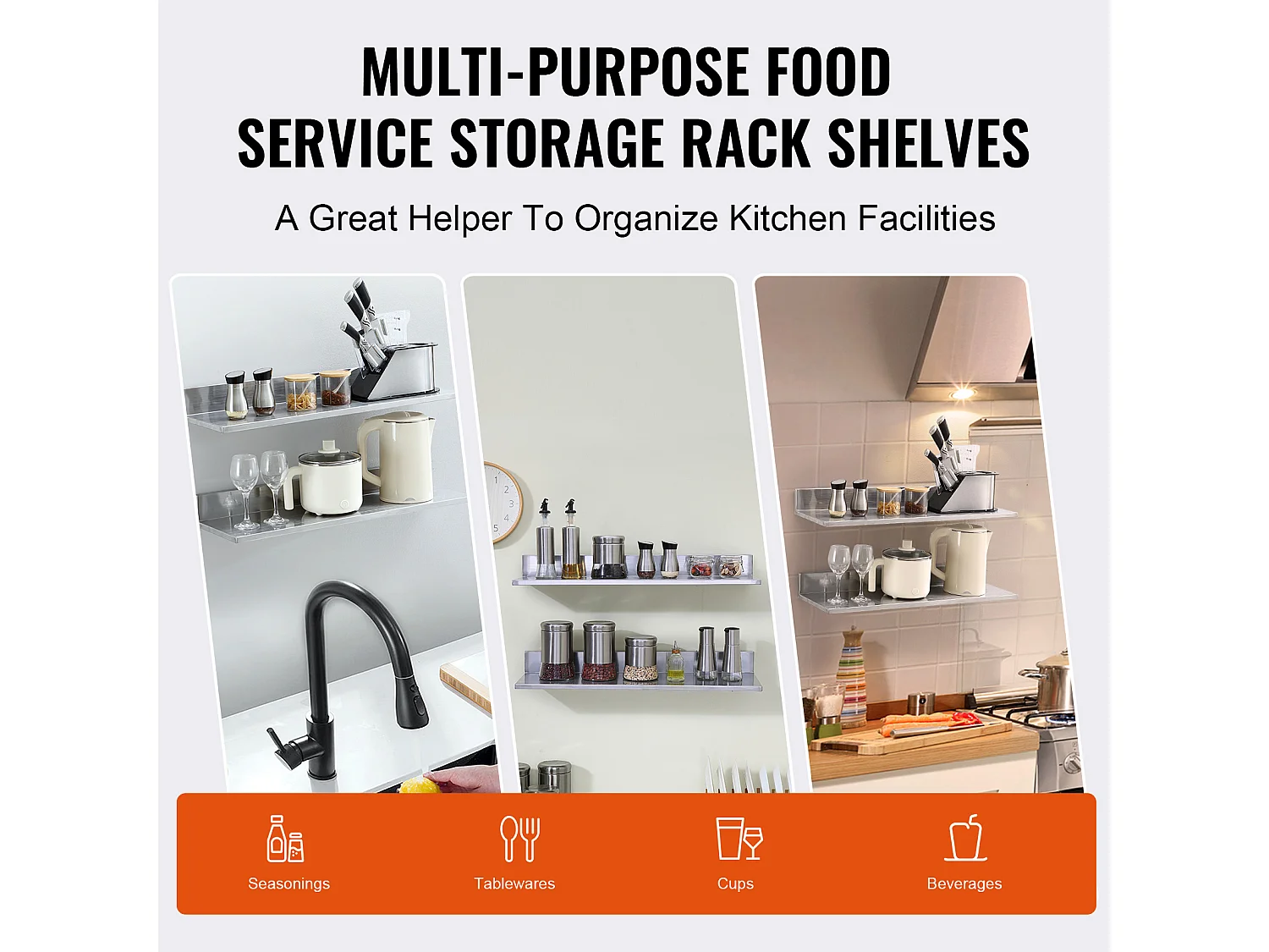 Étagère Murale SucceBuy en Acier Inoxydable 30 x 8,6 pour Cuisine Et Restaurant