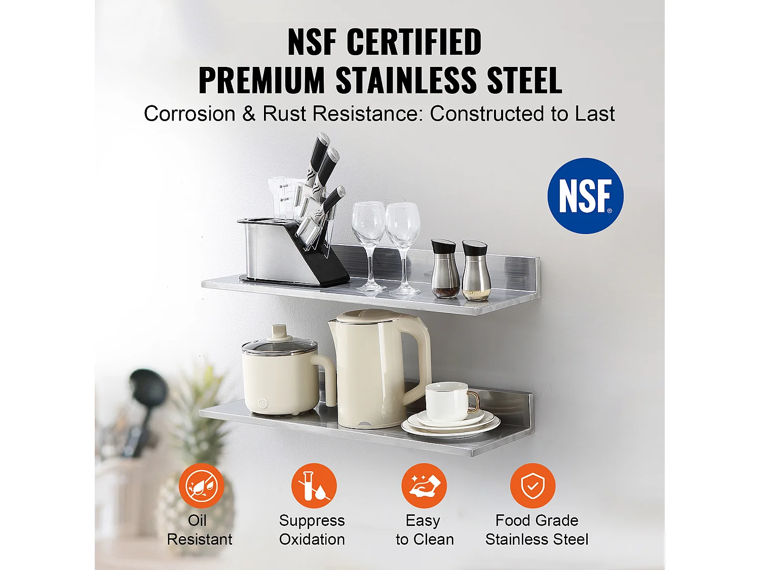 Étagère Murale SucceBuy en Acier Inoxydable 30 x 8,6 pour Cuisine Et Restaurant