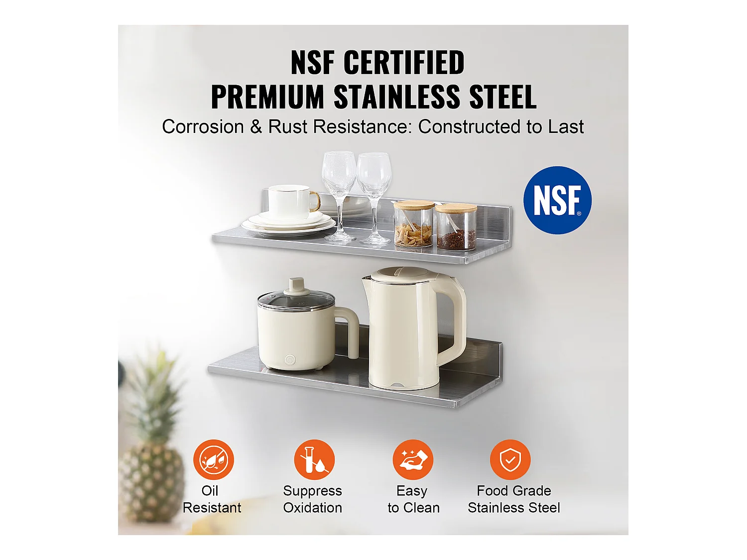 Étagère Murale SucceBuy en Acier Inoxydable 61 x 21,8 cm pour Cuisine Et Restaurant