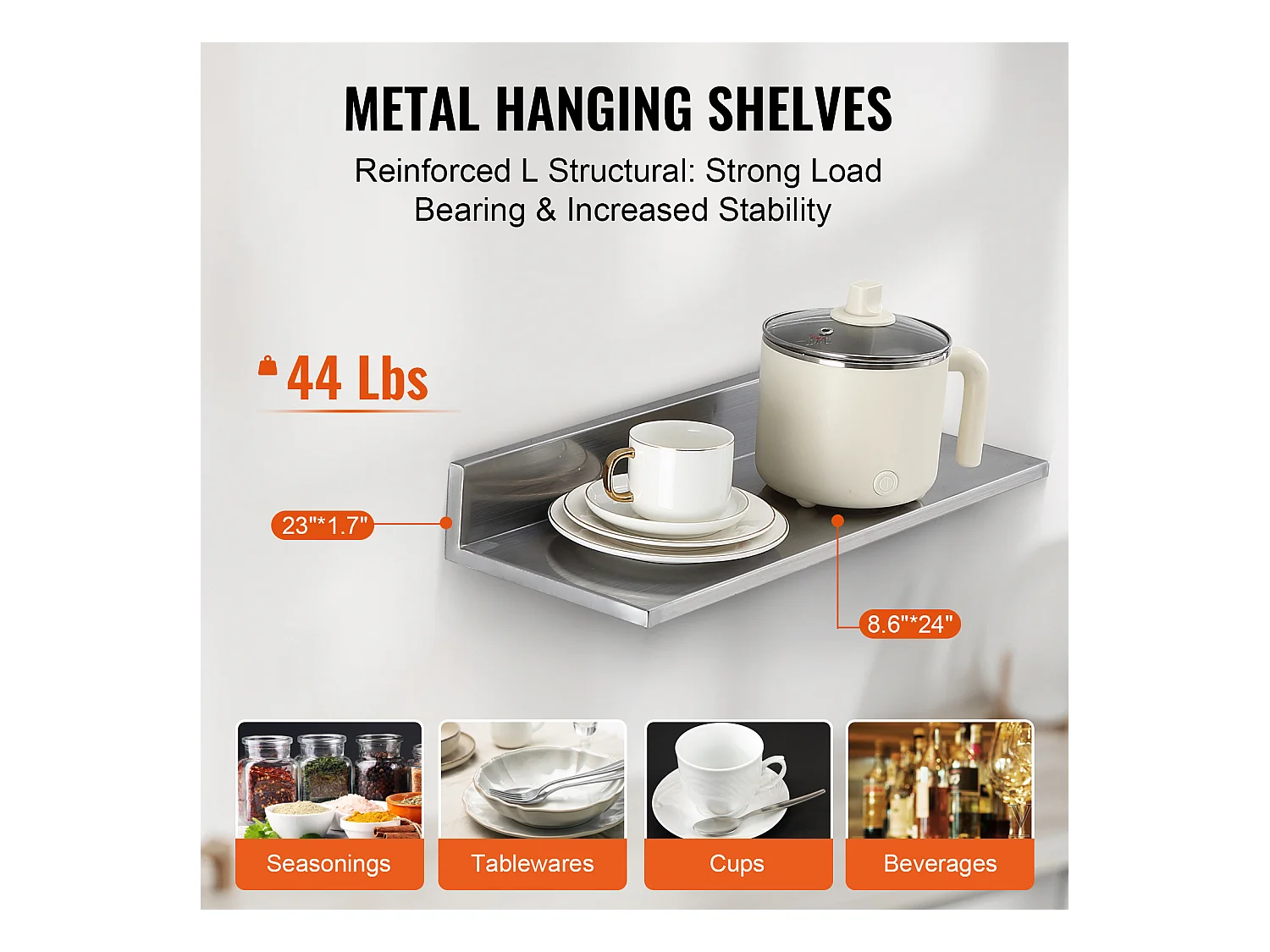 Étagère Murale SucceBuy en Acier Inoxydable 61 x 21,8 cm pour Cuisine Et Restaurant