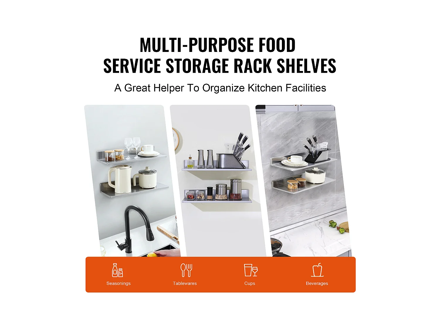 Étagère Murale SucceBuy en Acier Inoxydable 61 x 21,8 cm pour Cuisine Et Restaurant