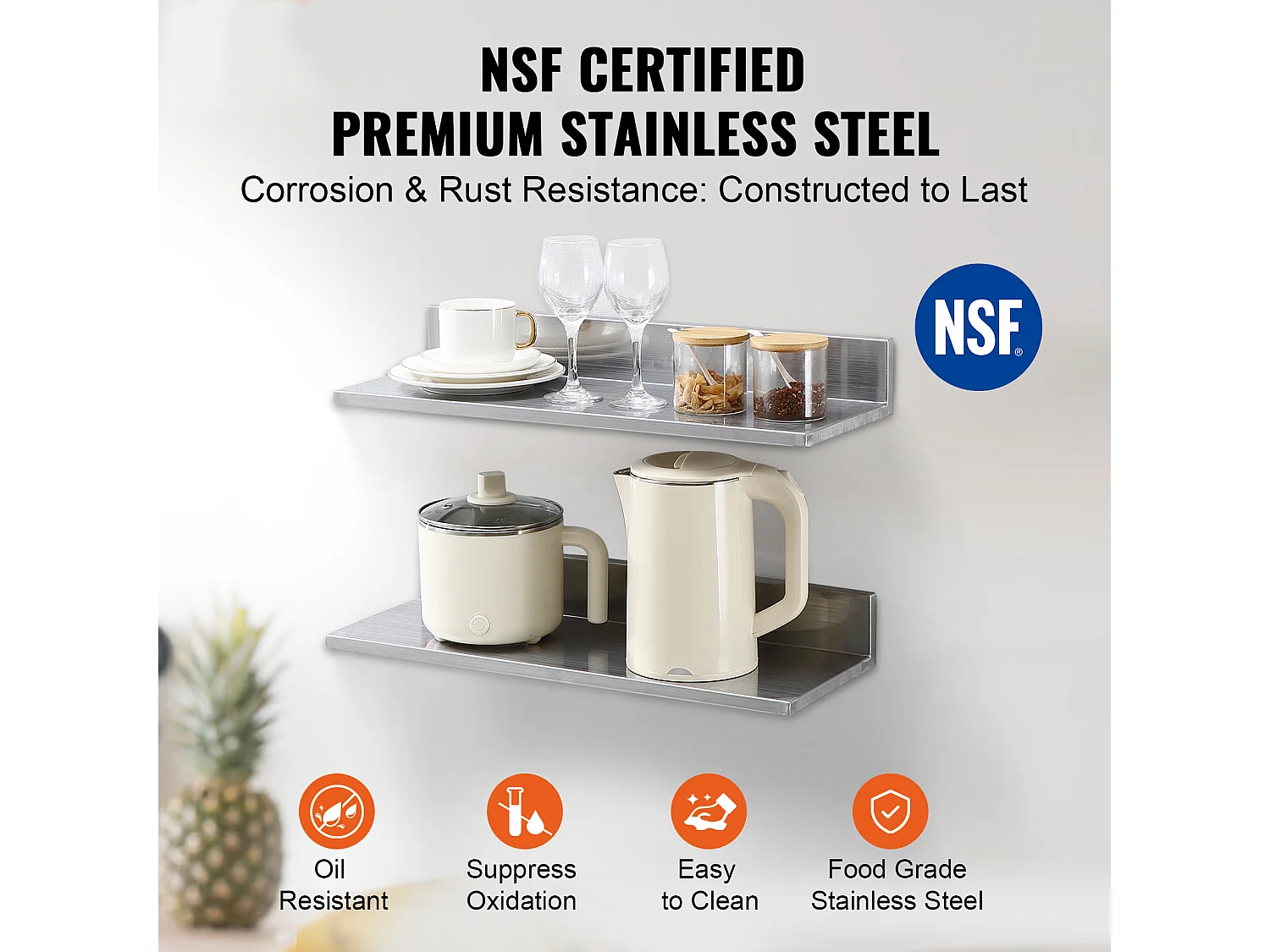 Scaffale a Parete SucceBuy in Acciaio Inossidabile 61 x 21,8 cm per Cucina E Ristorante