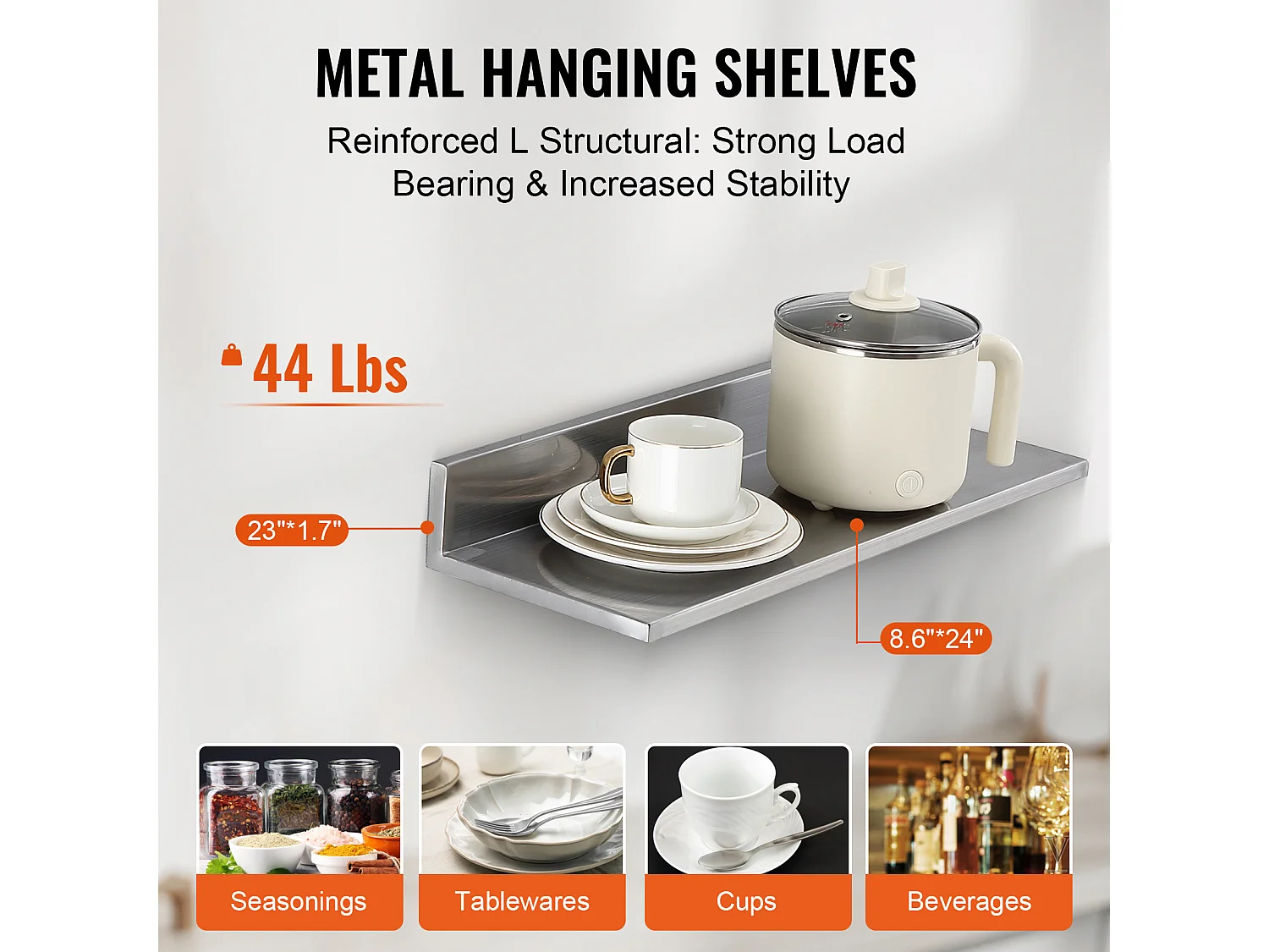 Scaffale a Parete SucceBuy in Acciaio Inossidabile 61 x 21,8 cm per Cucina E Ristorante