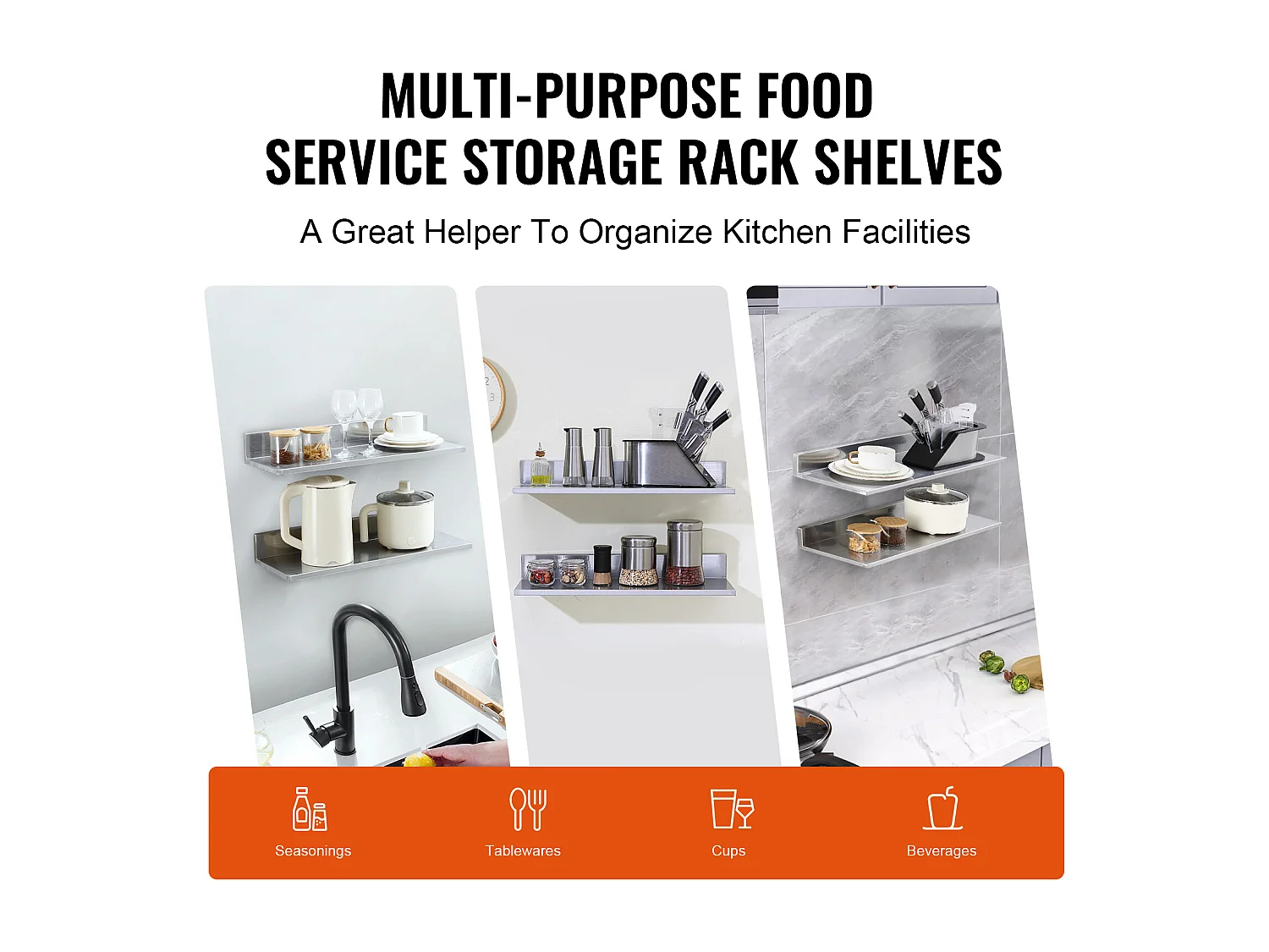 Scaffale a Parete SucceBuy in Acciaio Inossidabile 61 x 21,8 cm per Cucina E Ristorante