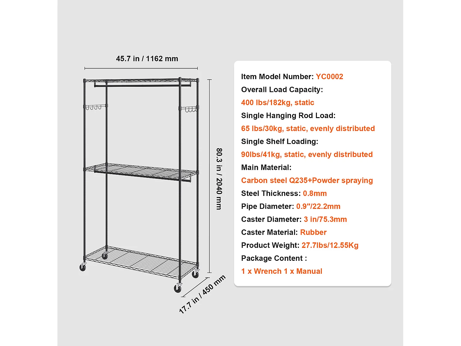 Appendiabiti, SucceBuy Appendiabiti con Ruote, 3 Ripiani, Capacità di Carico 180 kg