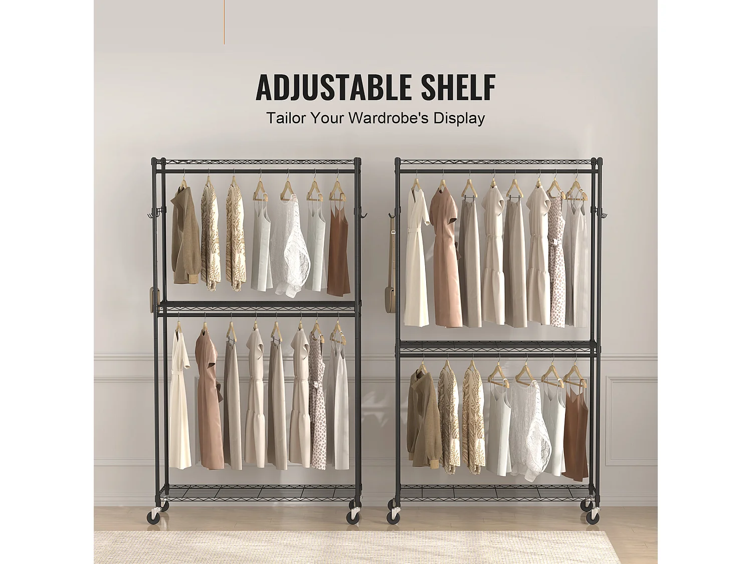 Appendiabiti, SucceBuy Appendiabiti con Ruote, 3 Ripiani, Capacità di Carico 180 kg