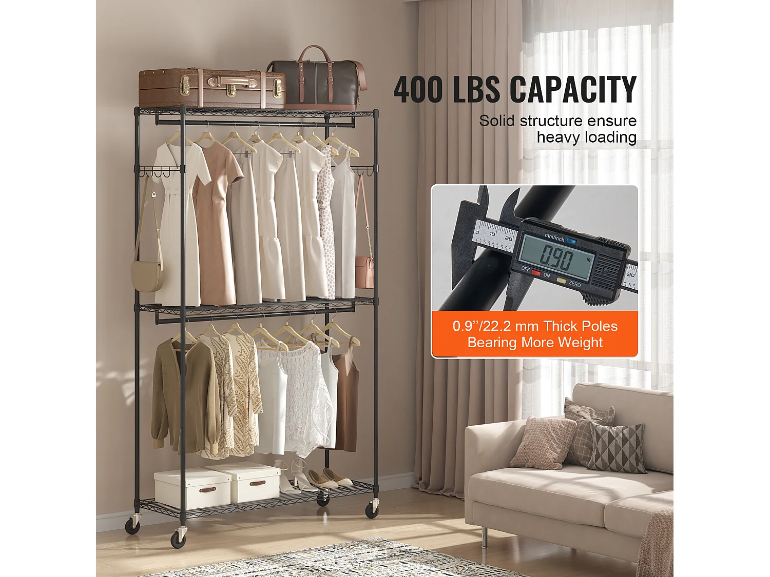 Appendiabiti, SucceBuy Appendiabiti con Ruote, 3 Ripiani, Capacità di Carico 180 kg