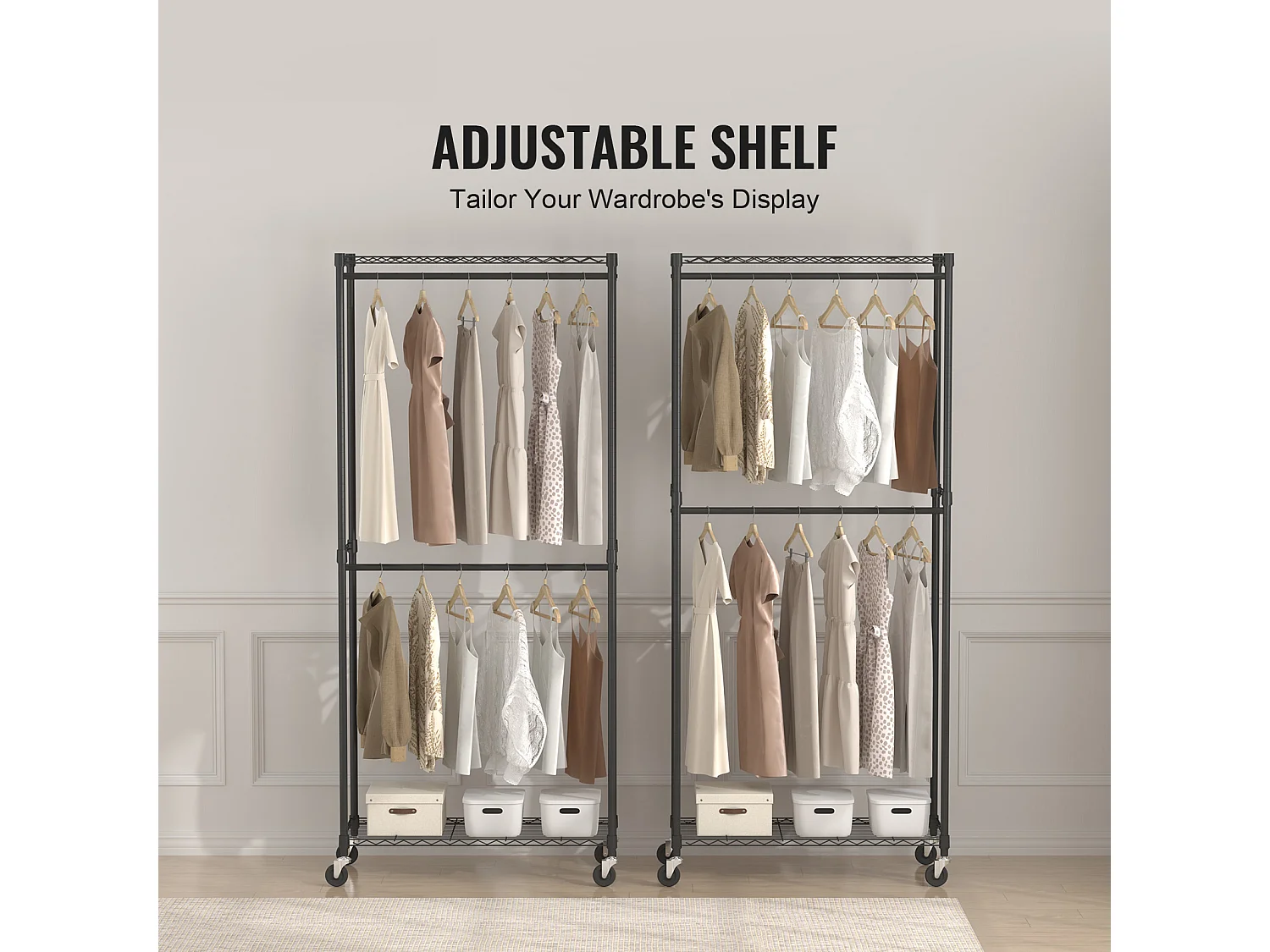 Portant à Vêtements, SucceBuy Porte-Vêtements Robuste, Doubles Tiges de Suspension, Supporte 136 kg