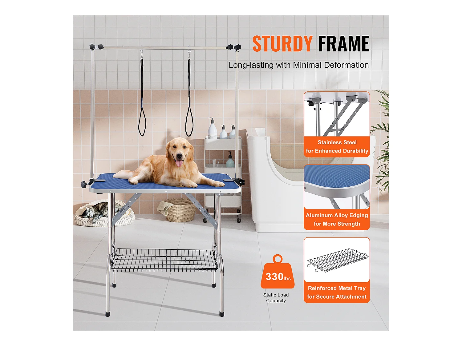 Table de Toilettage pour Animaux de Compagnie SucceBuy, 914.4x609.6mm , Capacité de 149,7 kg, à Hauteur Réglable avec Pince, Pliable