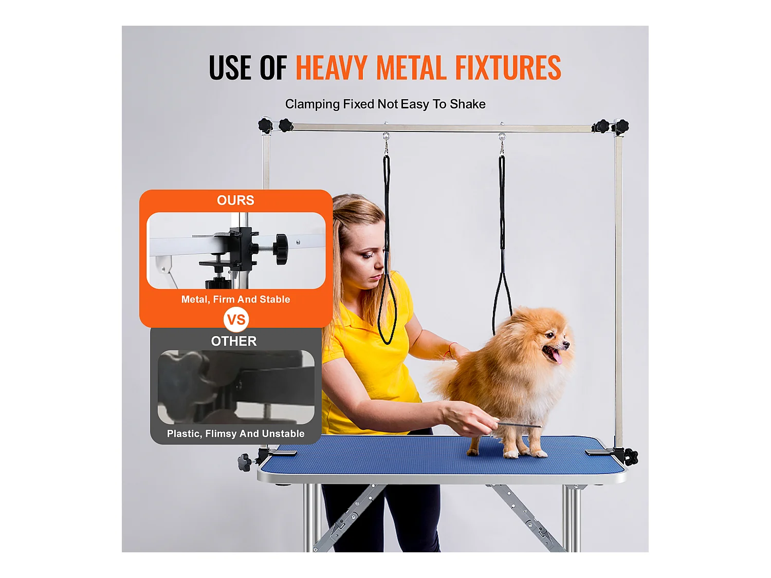 Table de Toilettage pour Animaux de Compagnie SucceBuy, 914.4x609.6mm , Capacité de 149,7 kg, à Hauteur Réglable avec Pince, Pliable