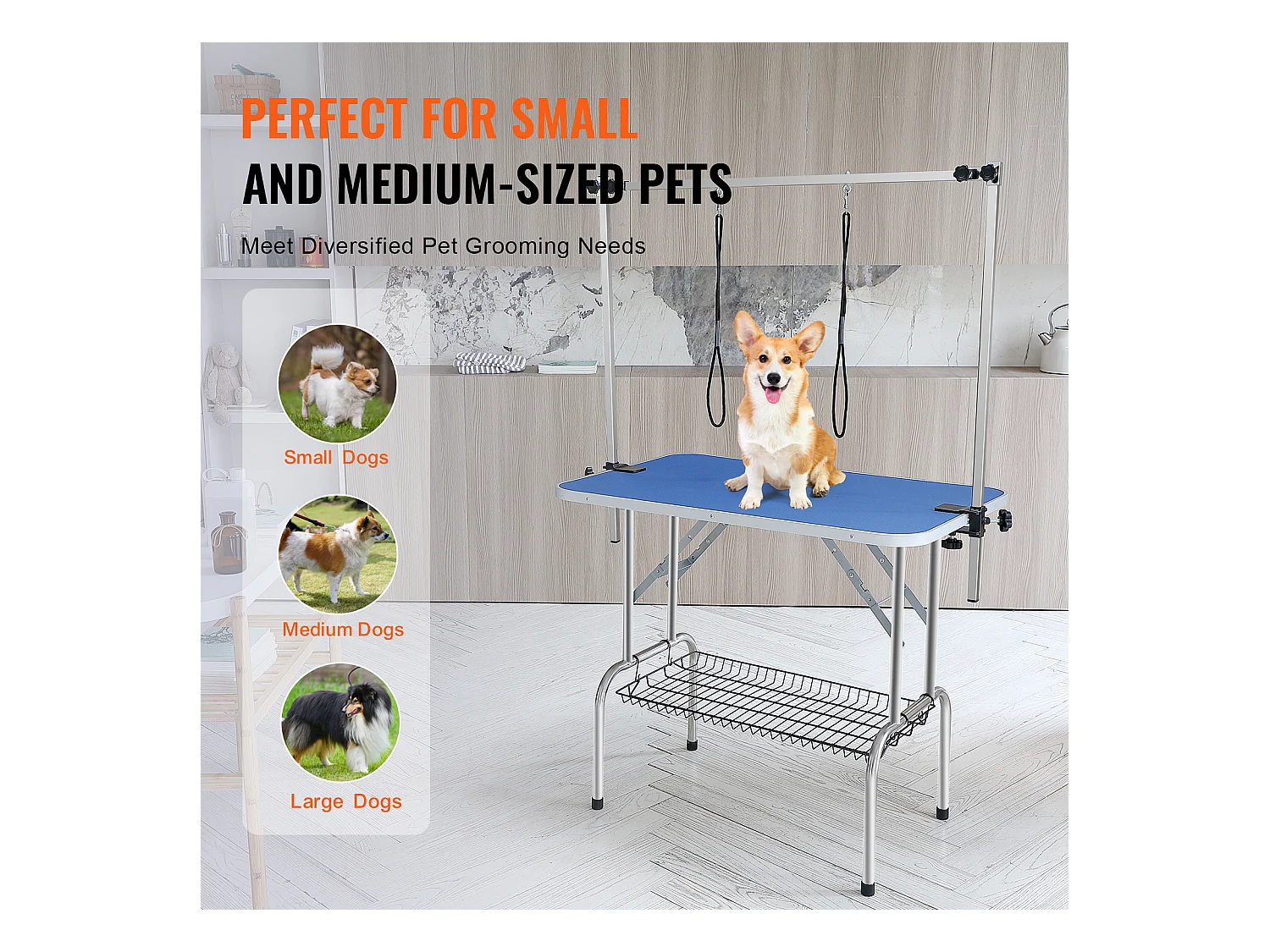 Table de Toilettage pour Animaux de Compagnie SucceBuy, 914.4x609.6mm , Capacité de 149,7 kg, à Hauteur Réglable avec Pince, Pliable