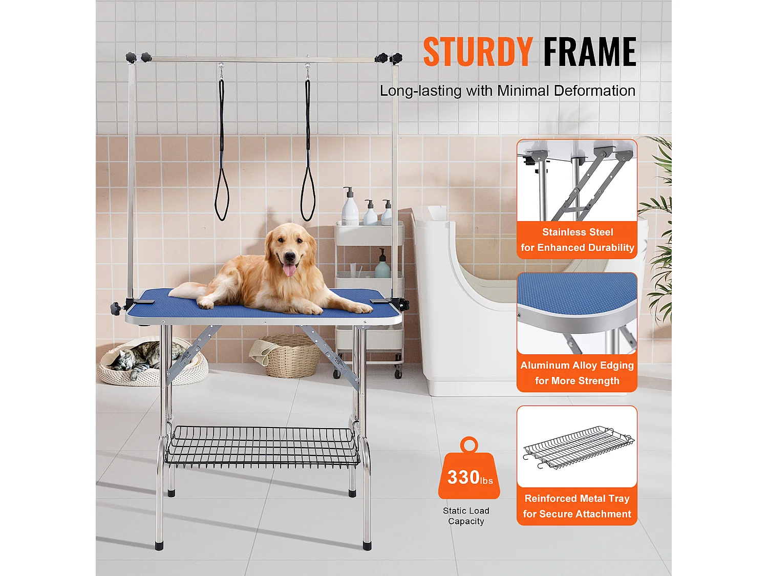 Table de Toilettage pour Animaux de Compagnie SucceBuy, 914.4x609.6mm , Capacité de 149,7 kg, à Hauteur Réglable avec Pince, Pliable