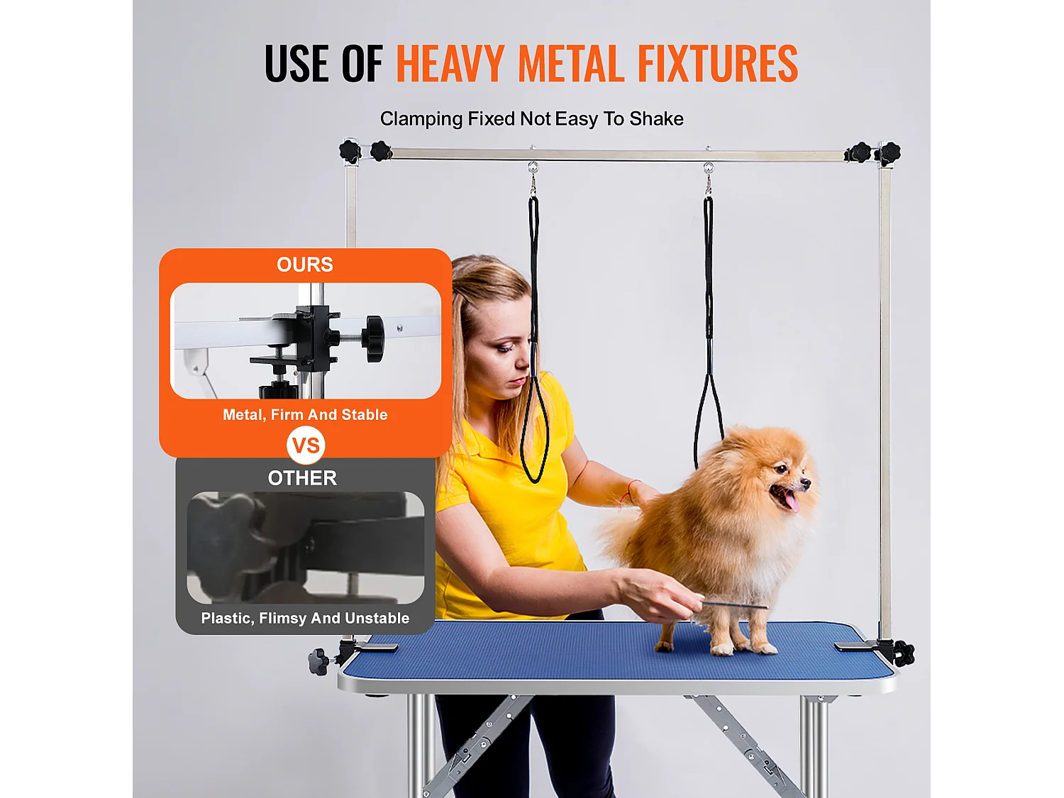 Table de Toilettage pour Animaux de Compagnie SucceBuy, 914.4x609.6mm , Capacité de 149,7 kg, à Hauteur Réglable avec Pince, Pliable