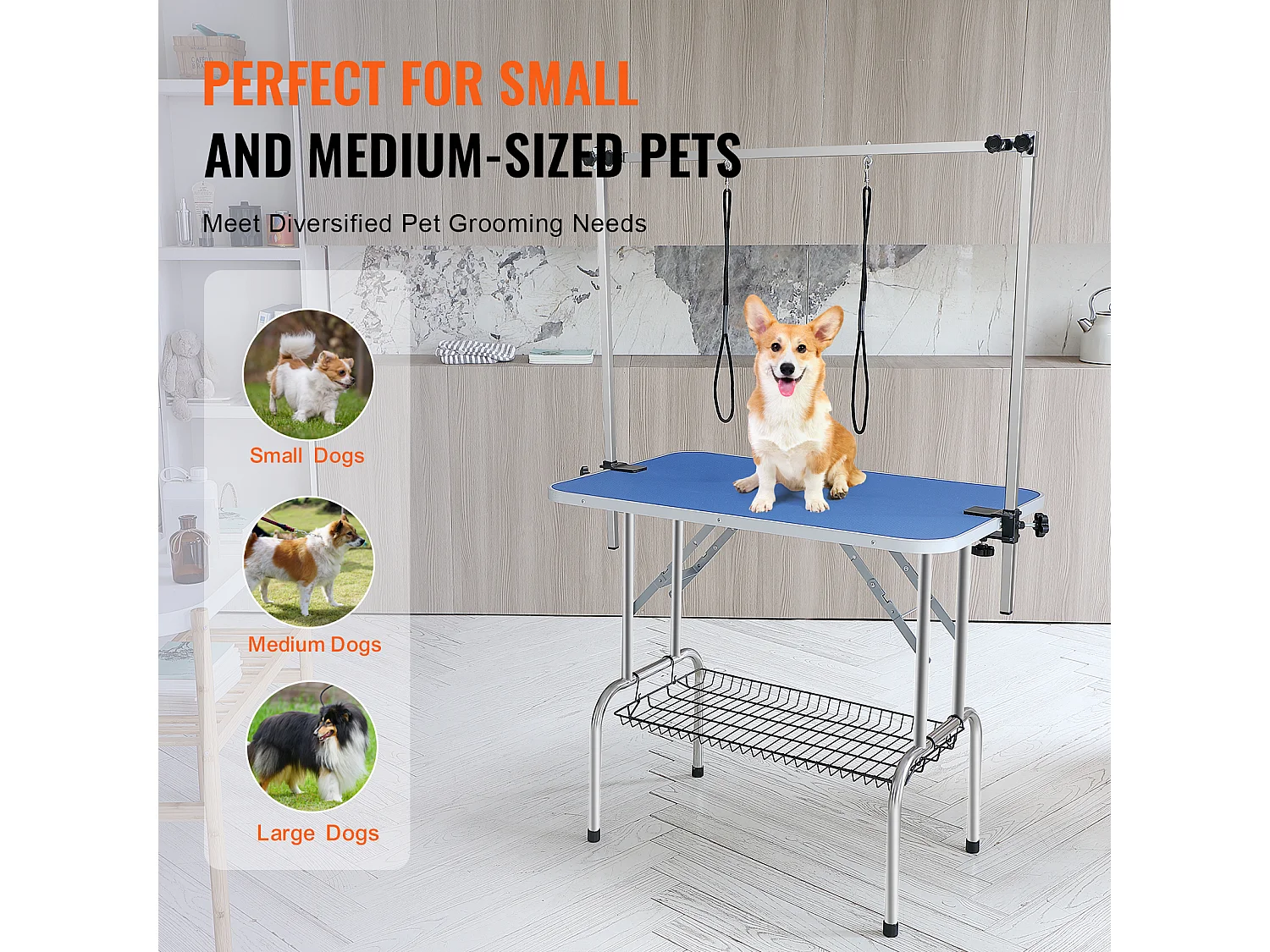 Table de Toilettage pour Animaux de Compagnie SucceBuy, 914.4x609.6mm , Capacité de 149,7 kg, à Hauteur Réglable avec Pince, Pliable