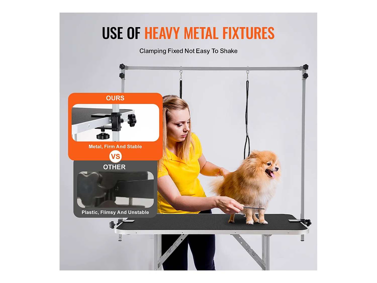 Table de Toilettage pour Animaux de Compagnie SucceBuy, 1137.9x609.6mm , Capacité de 149,7 kg, à Hauteur Réglable avec Pince, Pliable