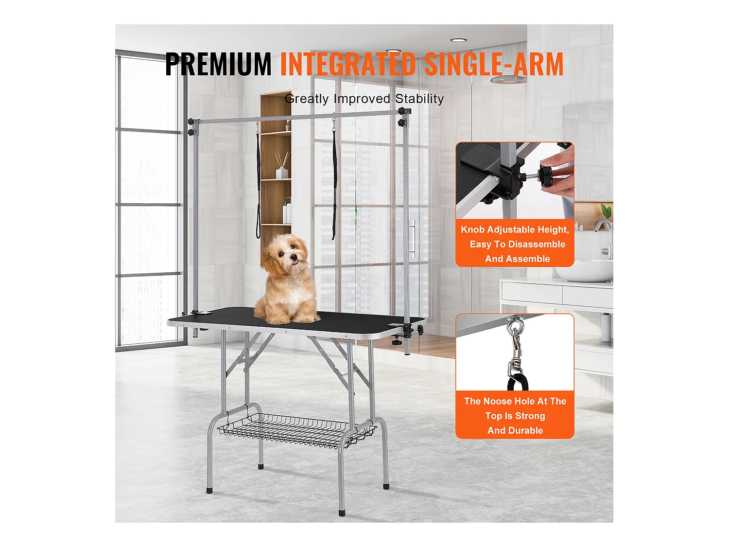 Table de Toilettage pour Animaux de Compagnie SucceBuy, 1137.9x609.6mm , Capacité de 149,7 kg, à Hauteur Réglable avec Pince, Pliable