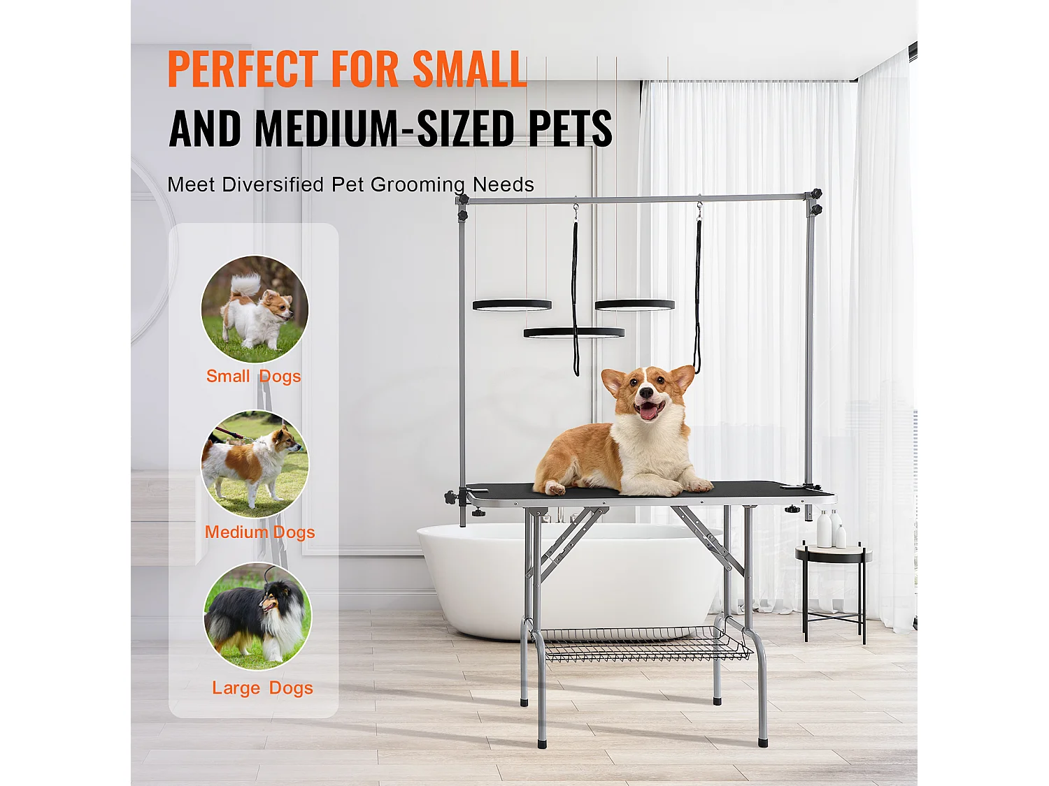 Table de Toilettage pour Animaux de Compagnie SucceBuy, 1137.9x609.6mm , Capacité de 149,7 kg, à Hauteur Réglable avec Pince, Pliable