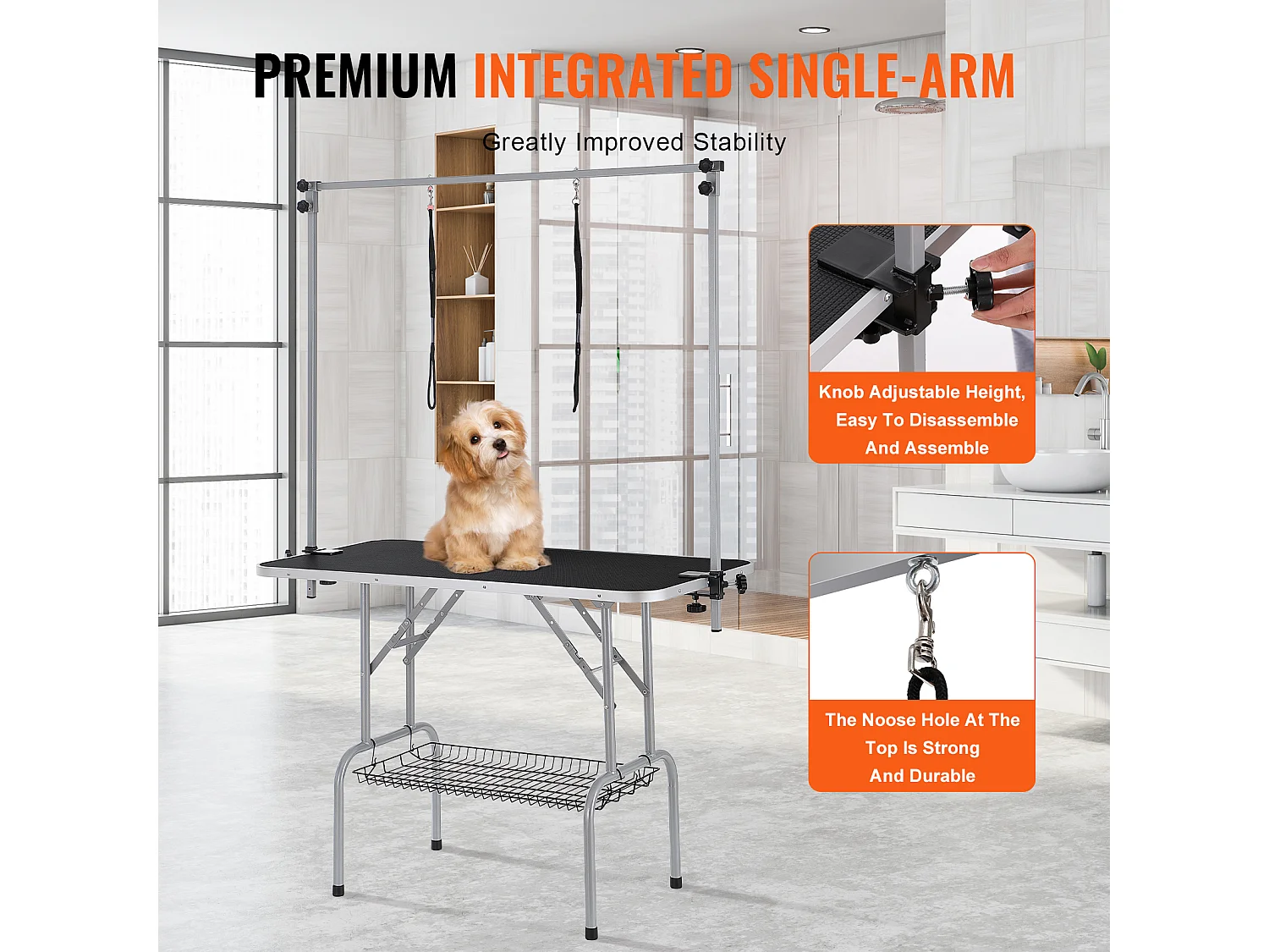 Table de Toilettage pour Animaux de Compagnie SucceBuy, 1137.9x609.6mm , Capacité de 149,7 kg, à Hauteur Réglable avec Pince, Pliable