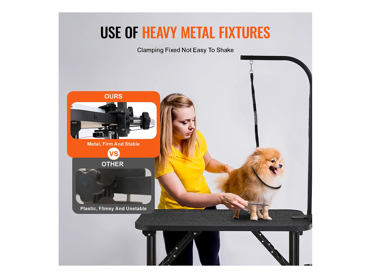 Table de Toilettage pour Animaux de Compagnie SucceBuy,807,7x459,7 mm, Capacité de 99,8 kg, à Hauteur Réglable avec Pince, Pliable