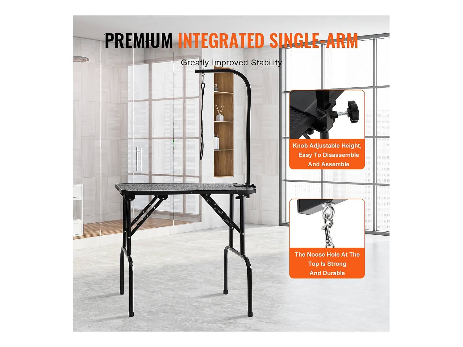 Table de Toilettage pour Animaux de Compagnie SucceBuy,807,7x459,7 mm, Capacité de 99,8 kg, à Hauteur Réglable avec Pince, Pliable