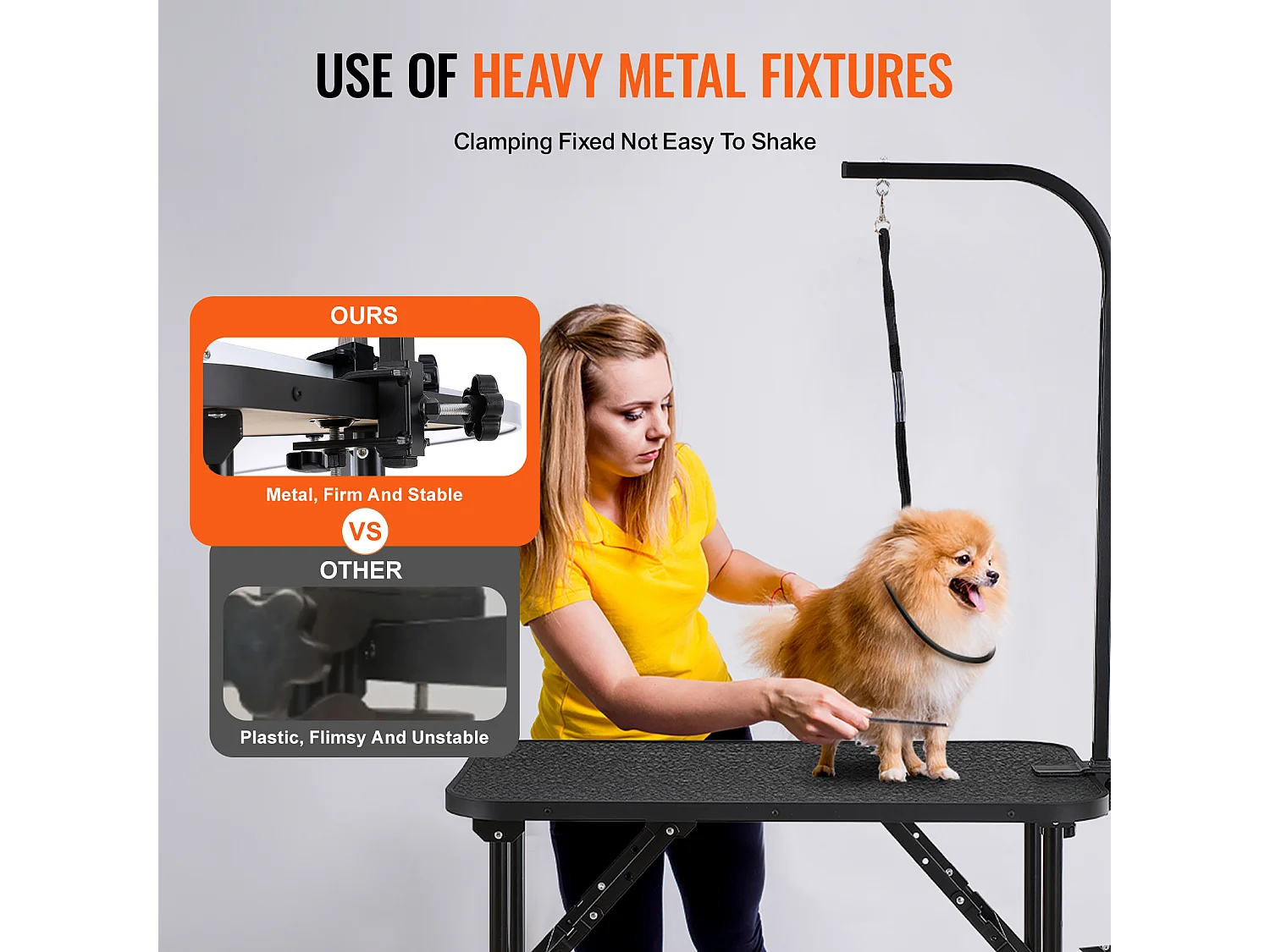 Table de Toilettage pour Animaux de Compagnie SucceBuy,807,7x459,7 mm, Capacité de 99,8 kg, à Hauteur Réglable avec Pince, Pliable