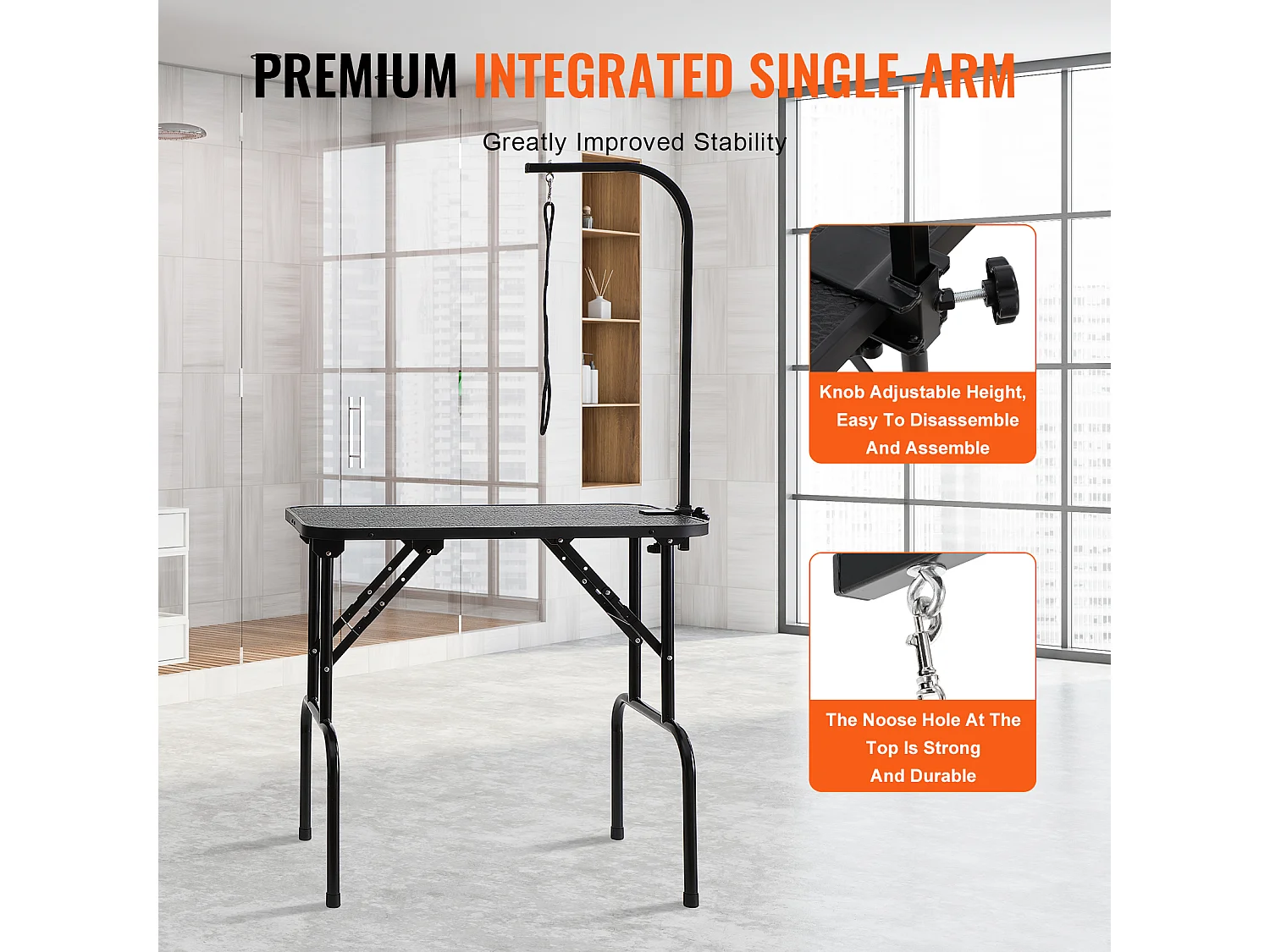 Table de Toilettage pour Animaux de Compagnie SucceBuy,807,7x459,7 mm, Capacité de 99,8 kg, à Hauteur Réglable avec Pince, Pliable