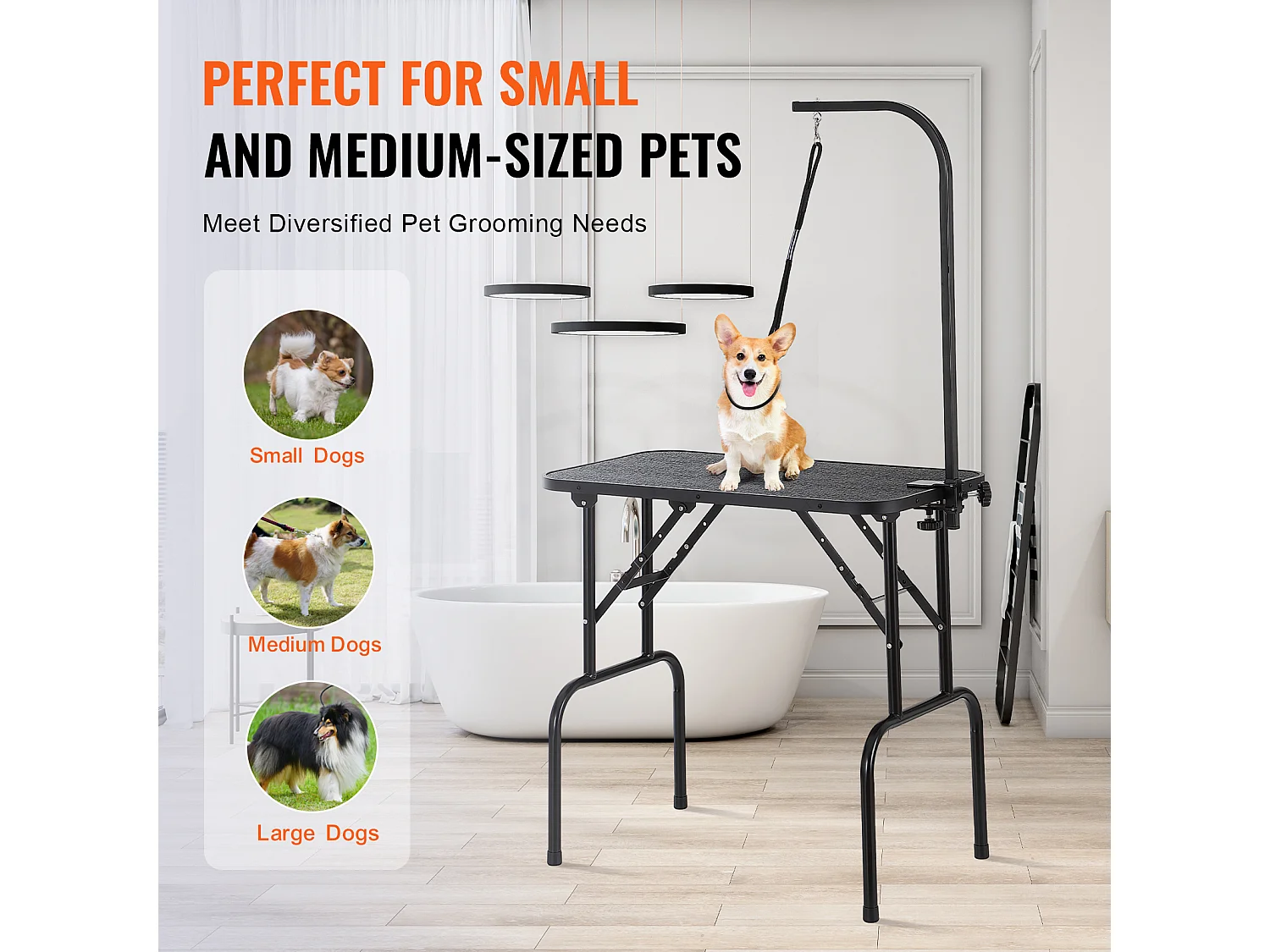 Table de Toilettage pour Animaux de Compagnie SucceBuy,807,7x459,7 mm, Capacité de 99,8 kg, à Hauteur Réglable avec Pince, Pliable