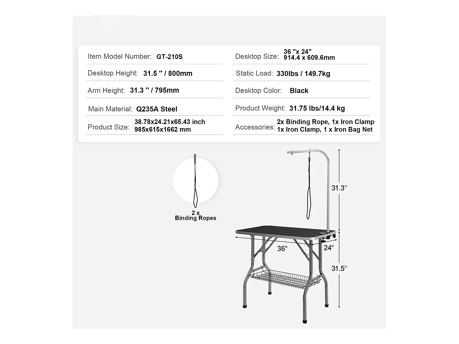 Table de Toilettage pour Animaux de Compagnie SucceBuy,915 x 610 mm, Capacité de 149,7 kg, à Hauteur Réglable avec Pince, Pliable