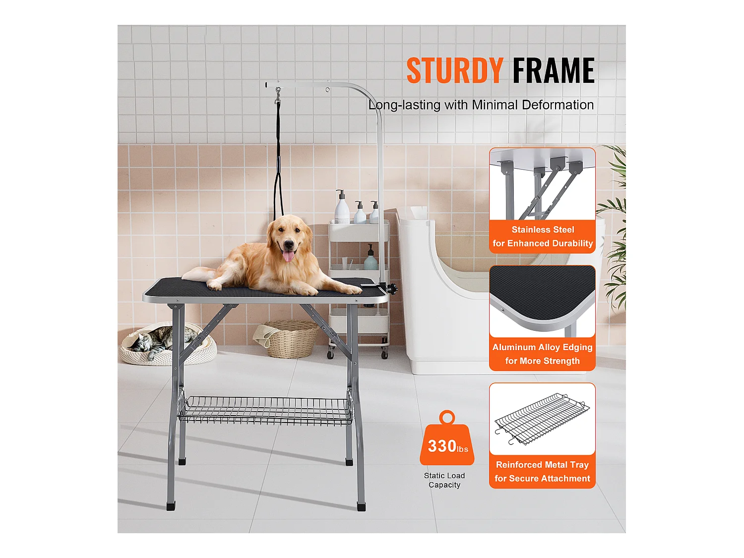 Table de Toilettage pour Animaux de Compagnie SucceBuy,915 x 610 mm, Capacité de 149,7 kg, à Hauteur Réglable avec Pince, Pliable