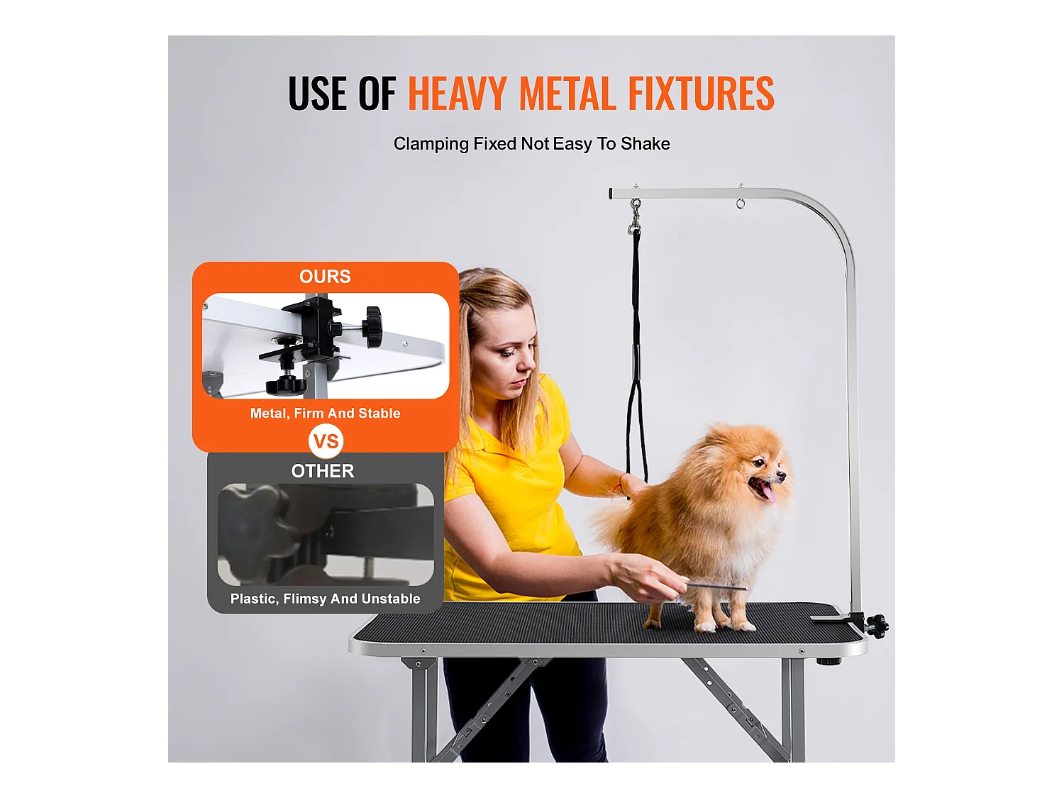 Table de Toilettage pour Animaux de Compagnie SucceBuy,915 x 610 mm, Capacité de 149,7 kg, à Hauteur Réglable avec Pince, Pliable