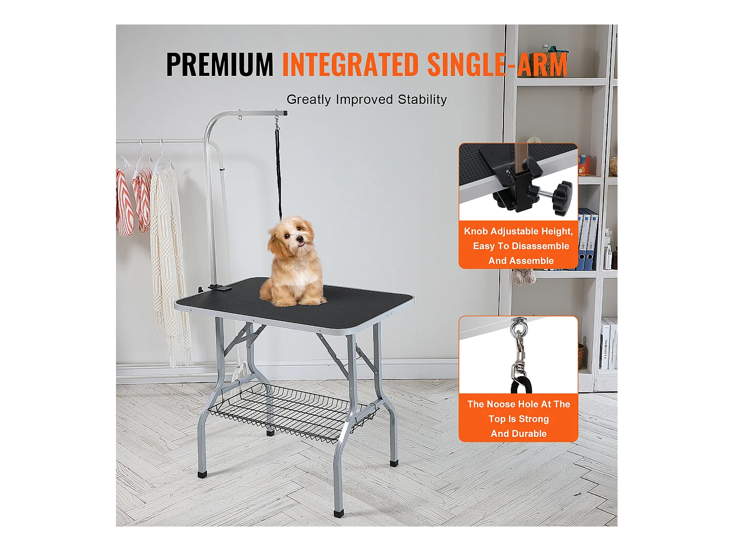 Table de Toilettage pour Animaux de Compagnie SucceBuy,915 x 610 mm, Capacité de 149,7 kg, à Hauteur Réglable avec Pince, Pliable