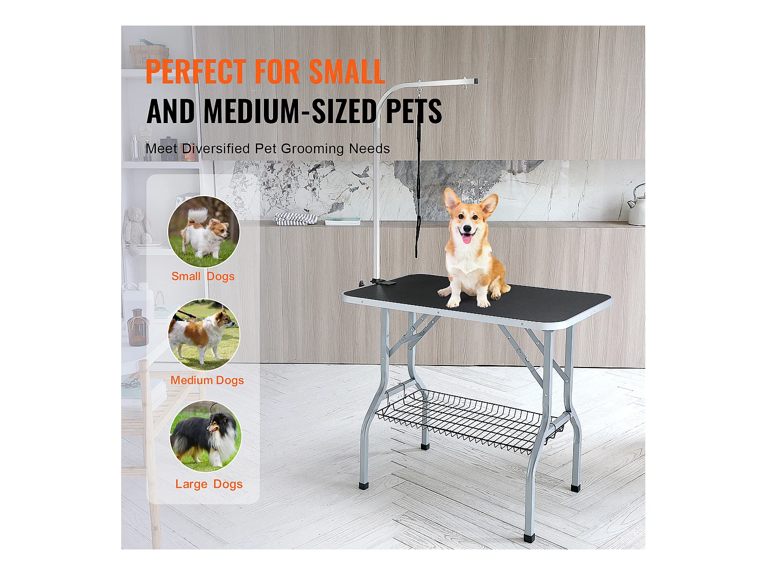 Table de Toilettage pour Animaux de Compagnie SucceBuy,915 x 610 mm, Capacité de 149,7 kg, à Hauteur Réglable avec Pince, Pliable