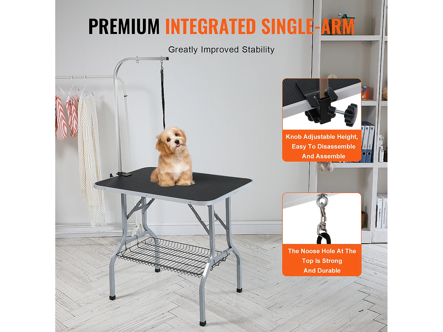 Table de Toilettage pour Animaux de Compagnie SucceBuy,915 x 610 mm, Capacité de 149,7 kg, à Hauteur Réglable avec Pince, Pliable