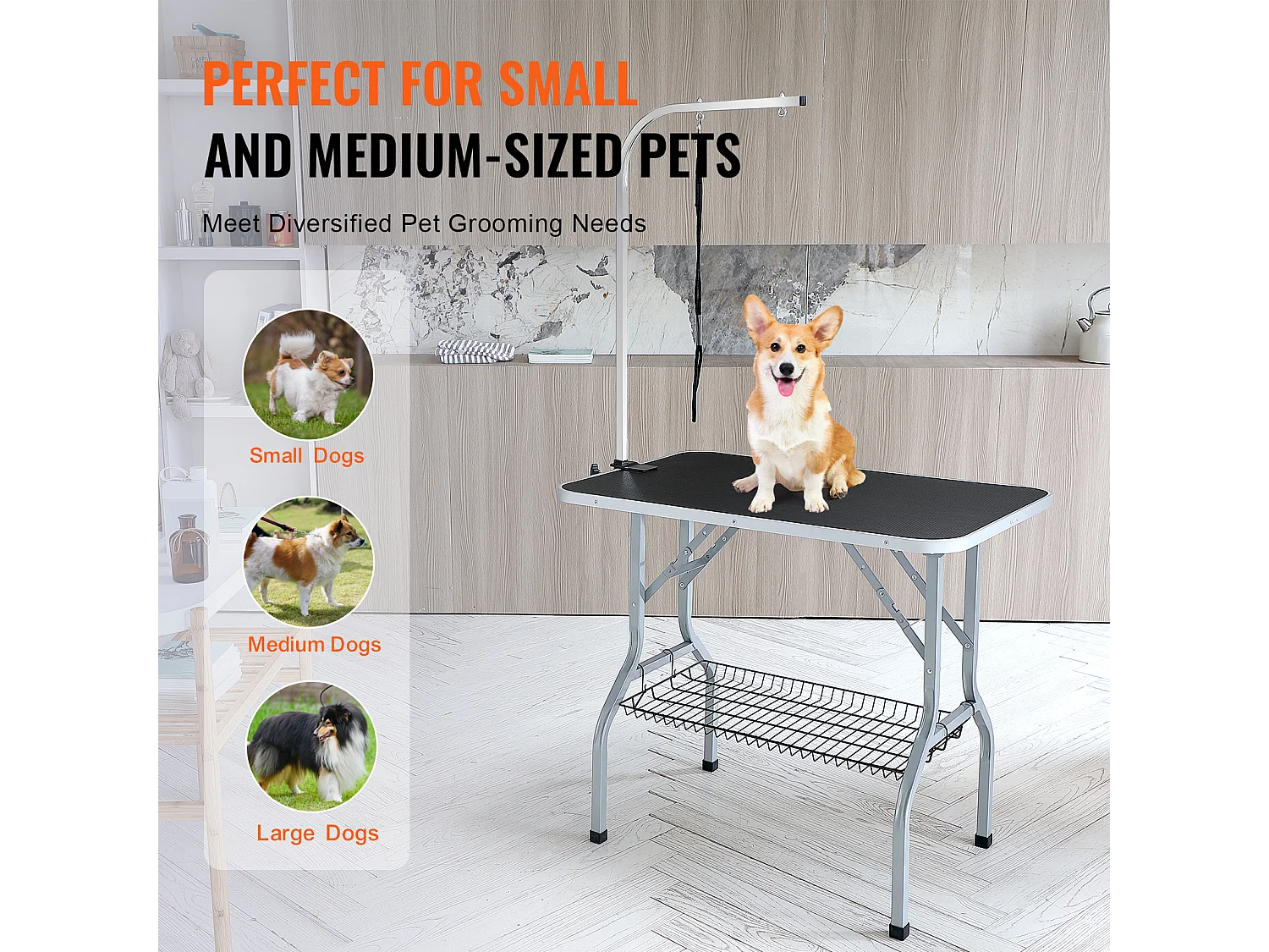 Table de Toilettage pour Animaux de Compagnie SucceBuy,915 x 610 mm, Capacité de 149,7 kg, à Hauteur Réglable avec Pince, Pliable