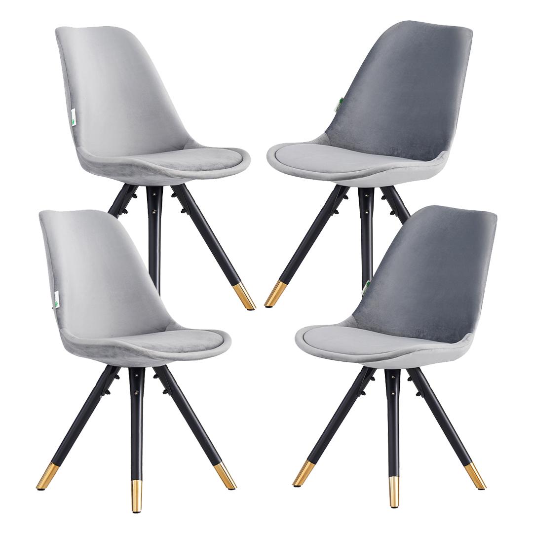 SOFIA Lot de 4 Chaises Scandinave en Velours Rembourrée Gris Clair