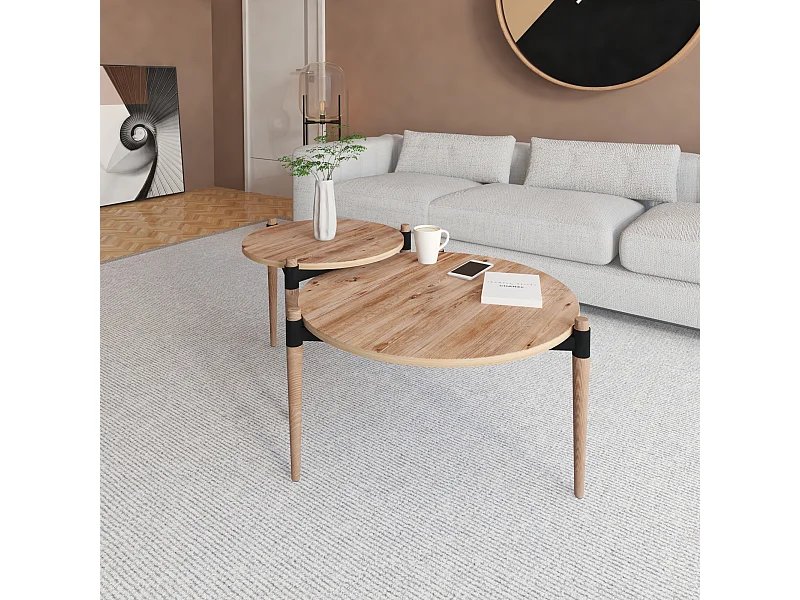 Table basse Kristinestad à double plateaux en pin [en.casa]