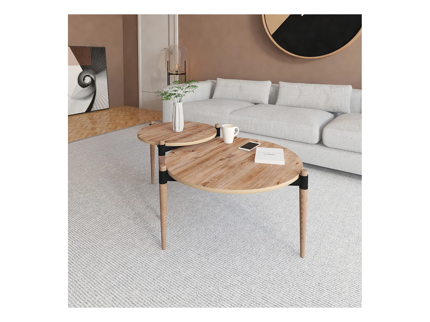 Table basse Kristinestad à double plateaux en pin [en.casa]